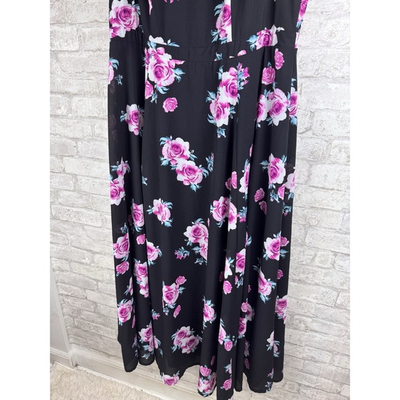 Torrid Black Pink Floral Chiffon Overlay Lined Sleeveless A-Line Dress Size 16 - Picture 4 of 15